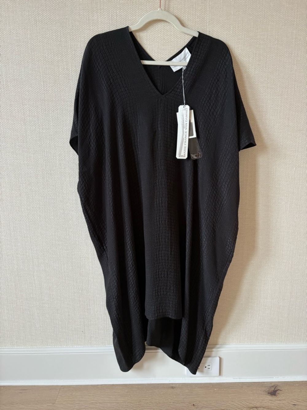 UNIQUE Marie France Van Damme Crocodile Embossed Black Midi Dress Silk